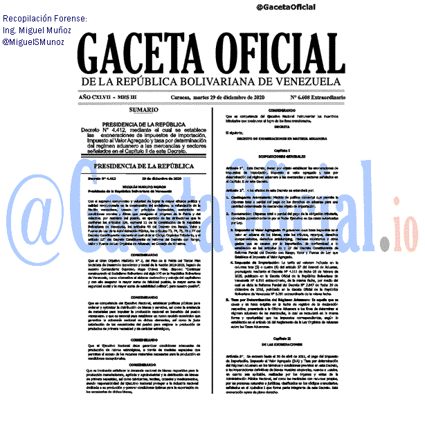 Gaceta Oficial 6608 2020-12-29 Gaceta Oficial 6608 del 29 diciembre 2020