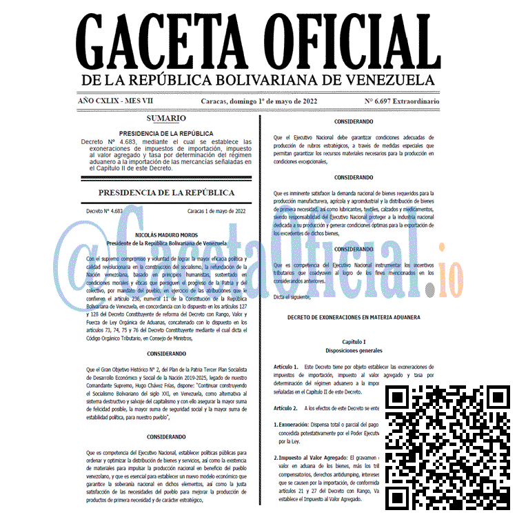 Venezuela Gaceta Oficial 6697 del 1 mayo 2022 Venezuela Gaceta Oficial 6697 del 1 mayo 2022