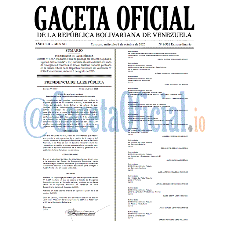 Venezuela Gaceta Oficial 6931 del 8 octubre 2025 Gaceta Oficial, Gaceta 6931, Gaceta 6931 HD, Gaceta #6931, Gaceta Oficial Venezuela #6931